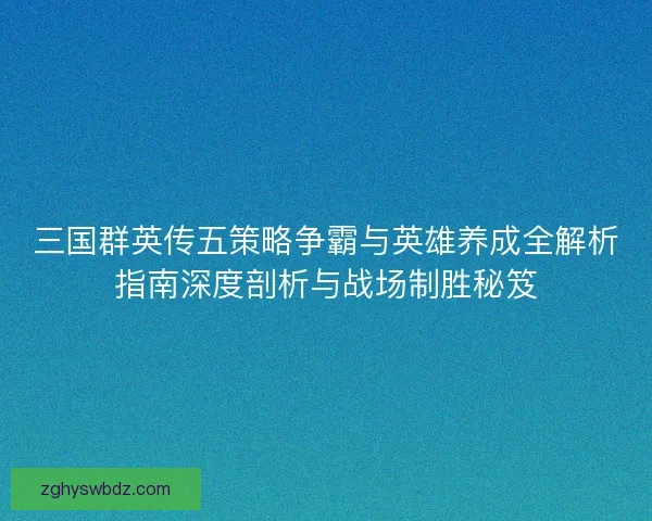 三国群英传五策略争霸与英雄养成全解析指南深度剖析与战场制胜秘笈